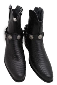 Herren Biker Silber Metall Kette Schwarz 2 Stiefel Riemen Tier Büffel Anhänger Verstellbar - Bild 1 von 20