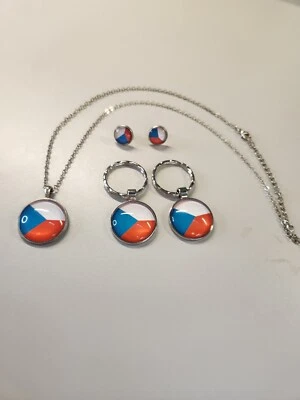 Czech Republic Flag Keychains Necklace Earrings Set - Image 1 of 4