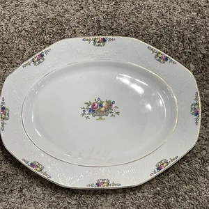 J & G MEAKIN ENGLAND EMBOSSED FLORAL SWAGS & RIBS 16" SERVING PLATTER 1930-1949 - Picture 1 of 6
