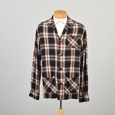 Large 1950s Jacket Mens Plaid Red White Blue 49er Jacket Rockabilly Lightweight - Image 1 of 4