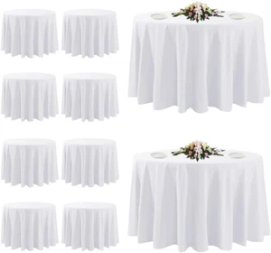 10 Pack White round Tablecloths, 120 Inch Stain Resistant and Wrinkle Polyester - Picture 1 of 7