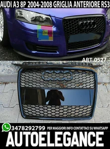 GRIGLIA ANTERIORE PER AUDI A3 8P 2005 al 2008 CALANDRA LOOK RS3 NERO BLACK - Imagen 1 de 14