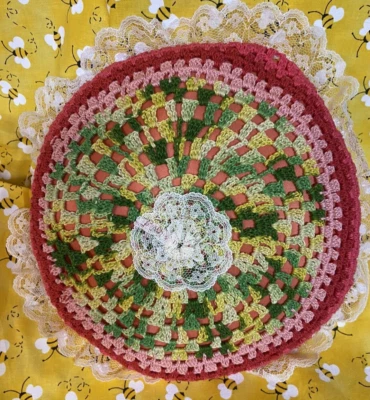 Vintage Retro Handmade Crochet Round Bed Couch Throw Boho Cottagecore Pillow - Image 1 of 4