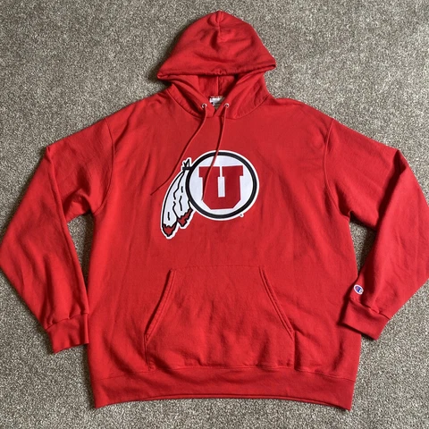 Mens XL Champion Authentic University of Utah Utes Red Logo Hoodie Cover