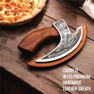 Wikinger-Pizzaaxt mit Lederschutz Pizzamesser für echte Wikinger Pizza Schneider - Bild 1 von 10