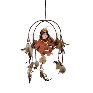 Vtg Native American Hanging Child Doll Dreamcatcher Southwest Feathers Cherokee - Picture 1 of 3
