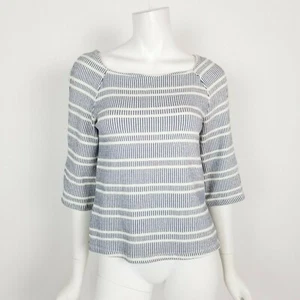 Postmark Anthropologie Size XS Blue White Striped Textured Flare Sleeve Top - Picture 1 of 6