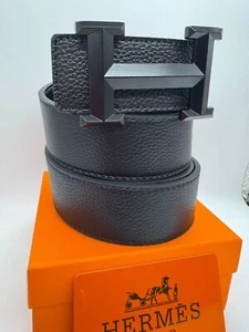 Amazing HERMES Black Leather Belt Black Beckel Limited Edition 46 Inch Length - Picture 1 of 6