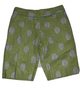 Clare Hare Designs Lime White Powder Blue Leaf Design Bermuda Shorts Size 4 EUC - Picture 1 of 2