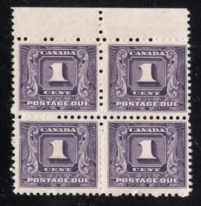 Canada 1930 Postage Due 1c Top Margin Block of 4 MNH #J6 CV$112 - Picture 1 of 1