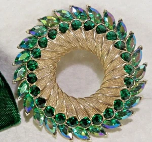VTG FABULOUS ESTATE CORO EMERALD GREEN~TEAL AB RS LARGE CIRCLE BROOCH PIN - Picture 1 of 7
