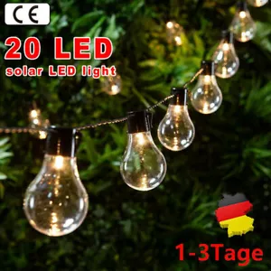 20 LED Solar Lichterkette Glühbirnen Außen Garten String Licht Birnen Party Deko - Bild 1 von 12