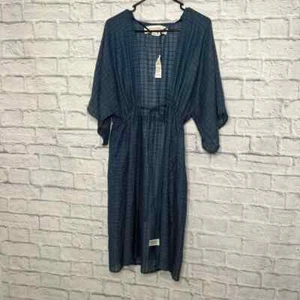 Treasure & Bond Adult Cover-Up One Size Blue White Stripe Short Sleeve Women's - Picture 1 of 6