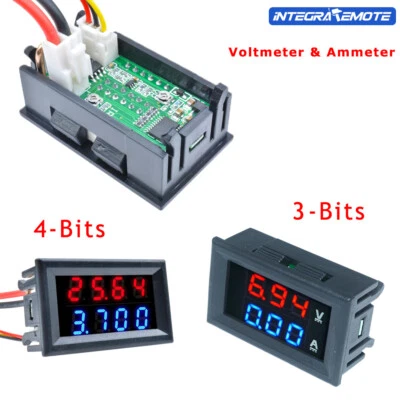 DC 10A/50A Voltmeter Ammeter Blue+Red 3/4 Bit LED Digital Volt Amp Meter Gauge