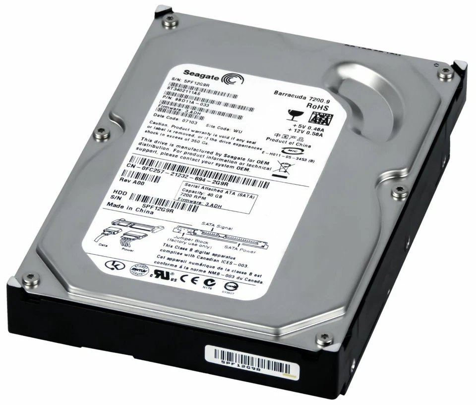 Disco Rigido Seagate Barracuda 7200.9 ST3402111AS 40GB 7.2K 2MB SATA II 3.5'' - Immagine 1 di 3