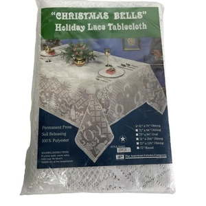 Christmas bells holiday lace White Oblong tablecloth Home Decor 52 x 70 in. - Picture 1 of 2