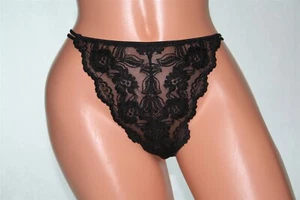 Black Thong with Sheer Floral Front and 2 Bands Size 10/12 - Bild 1 von 2