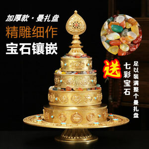 12" Tibetan brass copper gilt Turquoise Buddhism Eight auspicious Mandala plate 