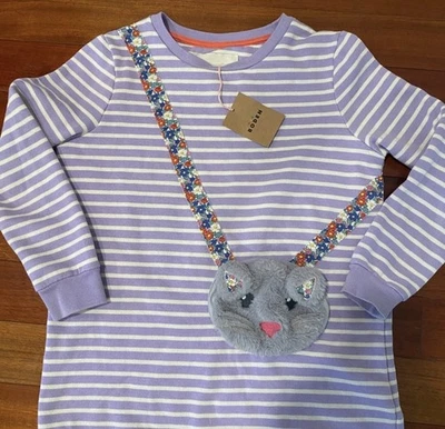 Mini Boden Niñas Lavanda Y Blanco Rayas Túnica Con Cartera Nuevo Con Etiquetas Foto 1 de 4