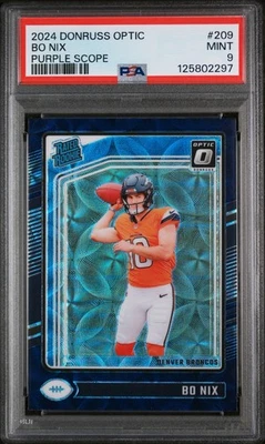 2024 Donruss Optic ~ Bo Nix # 209 ~ Purple Scope ~ PSA 9 - Image 1 of 2