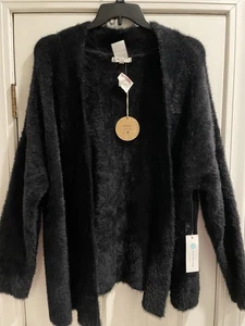 Honey Punch Faux Fur Open Front Cardigan- Jacket. Size 2X. NWT. 100% Nylon Black - Picture 1 of 11