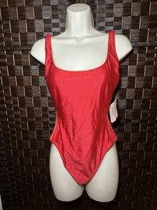 NWT Vintage 90s Gideon Oberson Swimsuit Sz 12 Red High Cut Israel Neiman Marcus - Picture 1 of 11