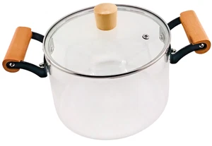 Small High Borosilicate Glass Cooking Pot With Wooden Handles - Picture 1 of 12