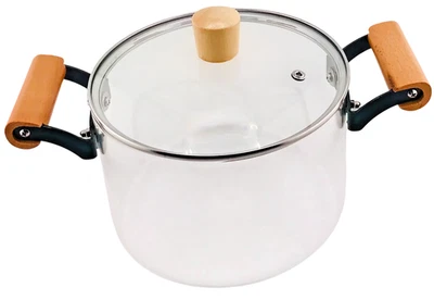 Small High Borosilicate Glass Cooking Pot With Wooden Handles - Image 1 of 4
