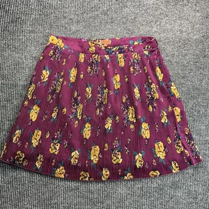 ModCloth Skirt Womens XL Purple Floral Pleated A-Line Side Zip Double Button - Picture 1 of 10