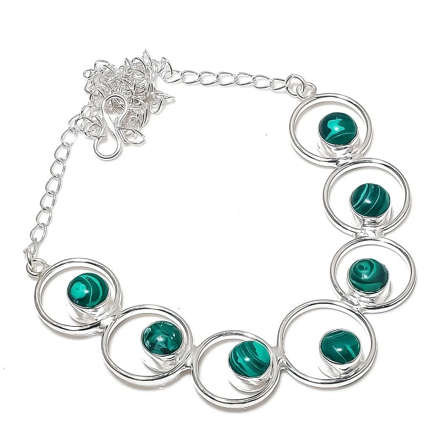 Collar de joyería de plata de ley 925 hecho a mano con piedras preciosas de malaquita verde tamaño 18" Foto 1 de 1