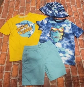 365 Kids Boys Shark Set Lot Shirts Sz 5 Shorts Sz 4 - Picture 1 of 1