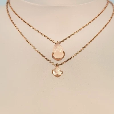Rose Quartz Pendant, Satin Rose Gold Plated Sterling Silver, Natural - Image 1 of 4