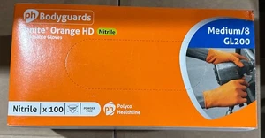 300 Bodyguards Finite Orange Hd Nitrile Disposable gloves MEDIUM Tough GL200 - Picture 1 of 2