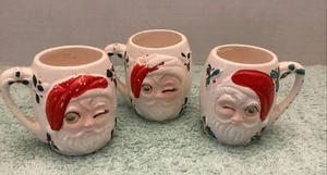 3 Small Vintage Japan Winking Eye Santa Cups Free Shipping - Picture 1 of 12