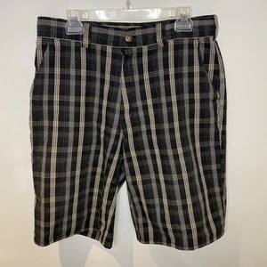Y2K Vintage Dickies Herren 34 schwarz/braun kariert vorne flach Shorts - Bild 1 von 6