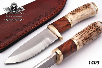 Custom Handmade D2 Steel Hunting Skinner Knife With Premium Leather Cover, - Image 1 of 4