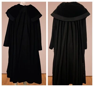 Vintage Rare 1950's Lilli Ann Black Brushed Wool Swing Cape Coat Velvet Stripe - Picture 1 of 13