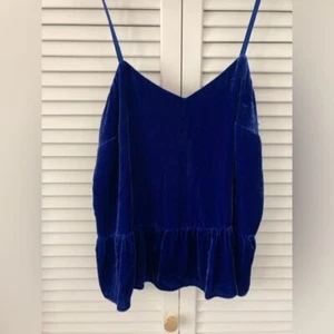 Top donna J Crew zaffiro blu velluto viscosa seta spaghetti strap, nuovo con etichetta, taglia 8 - Foto 1 di 8