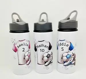 Football Shirt Personalised Aluminium Water Sports Bottle 2 Sizes Kids School - Picture 1 of 10