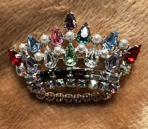 Spilla Corona Principessa Strass Vintage B David Gioielli Pietre Multicolore - Foto 1 di 11