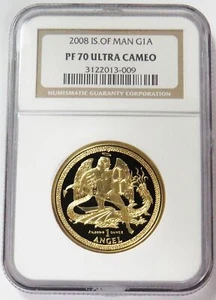 2008 GOLD ISLE OF MAN 1oz PROOF ARCH-ANGEL MICHAEL NGC PF 70 ULTRA CAMEO - Picture 1 of 2