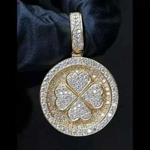 2Ct Round Lab Created Diamond Clover Round Women Pendant 14k Yellow Gold Plated - Picture 1 of 4