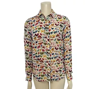 Anthropologie Carolyn Gavin Butterfly 100% Silk Blouse Button Top Womens Size 2 - Picture 1 of 7