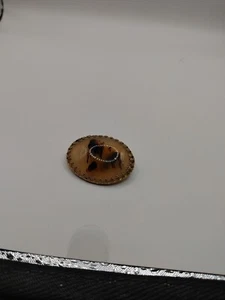 VTGBROOCH/PIN Cream & Brown oval Gold- Tone Art Glass - Picture 1 of 8