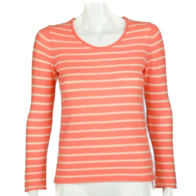 Suéter para mujer UNIQLO 100 % cachemir naranja neón crema rayas cuello redondo XS/344 Foto 1 de 4