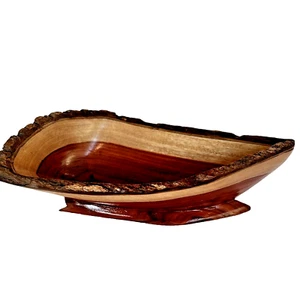 Mid Century rustikale Live Edge Holz Kirsche Dekor Schale primitive Rinde am Rand 14" L - Bild 1 von 11
