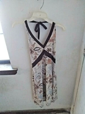 Vestido de verão vintage raro década de 1970 Rag Misses tamanho médio mistura de poliéster bege floral - Imagem 1 de 2