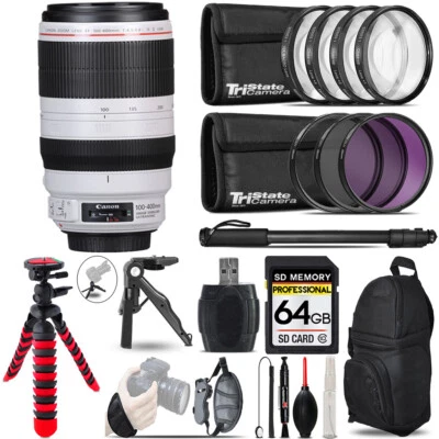 Canon EF 100-400mm IS II USM Lens +MACRO, UV-CPL-FLD Filter + Monopad - 64GB Kit - Image 1 of 4