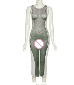 NEW Women Sleeveless 3D Art Print Party Night Club Long Pencil Bodycon Dress#S3 - Picture 1 of 9
