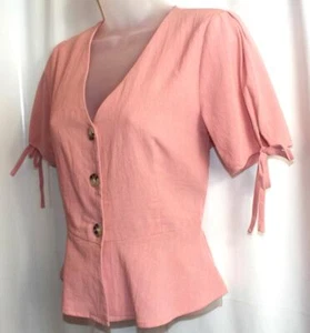 NEW QED LONDON 🌺 PINK COTTON PEPLUM TOP 🌺 SIZE 8 # 434* - Picture 1 of 3